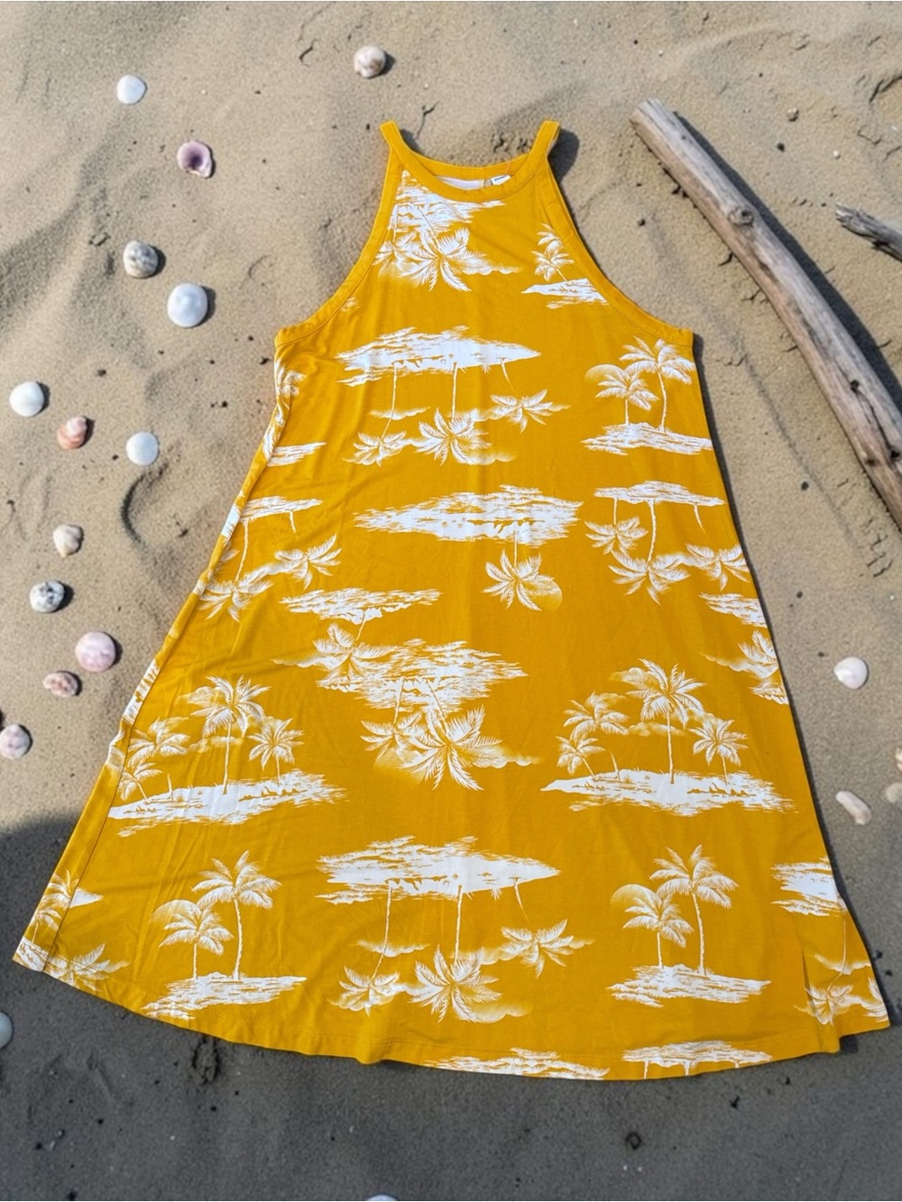 Old Navy White Palm Print Halter Dress (or cover up ) on Mustard